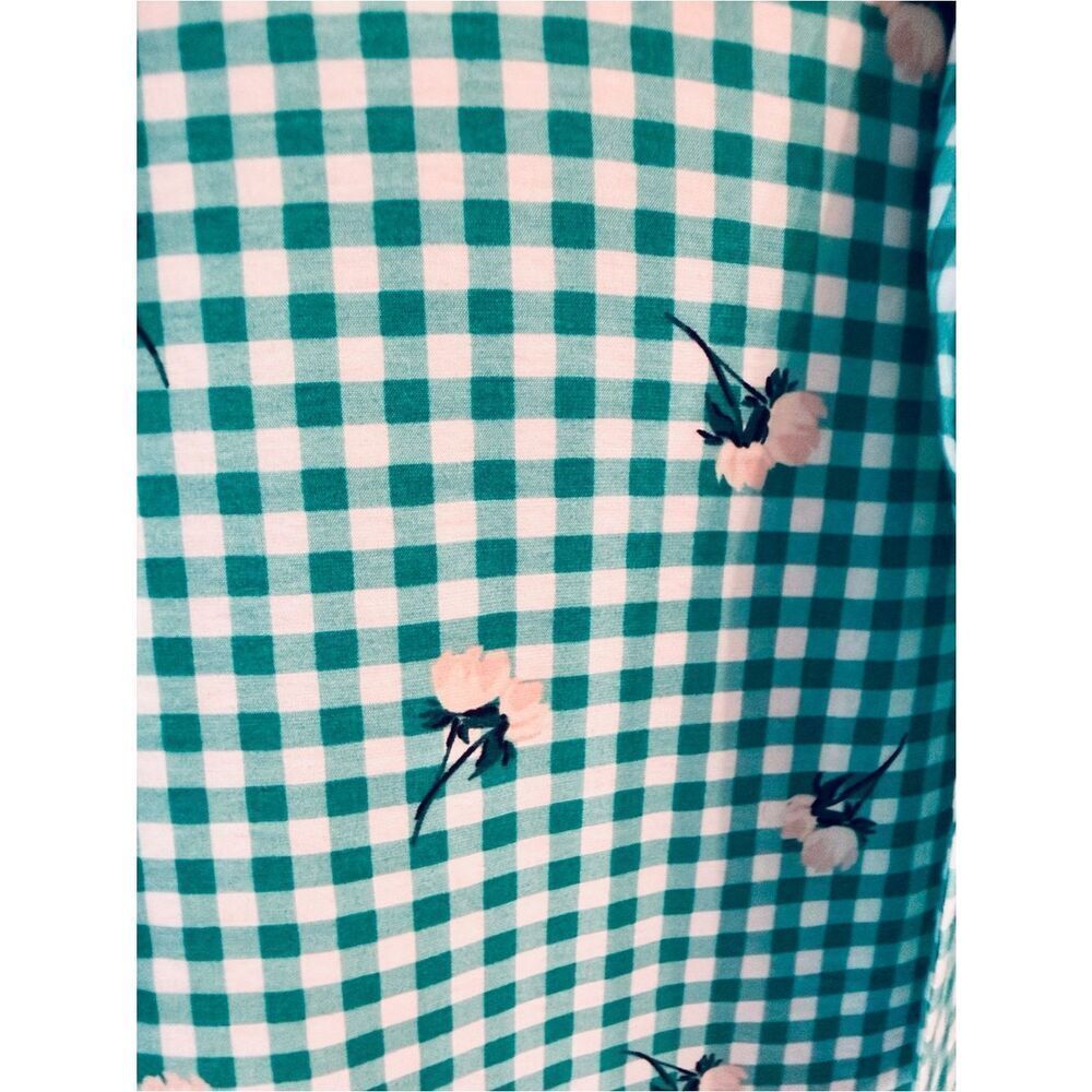 ANN TAYLOR Factory Green/White Checker Floral Tie-Waist Skirt Size 12 - Picture 4 of 15